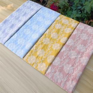 法式黄色玫瑰刺绣布料夏季连衣裙垂感薄重工绣花服装面料一米价