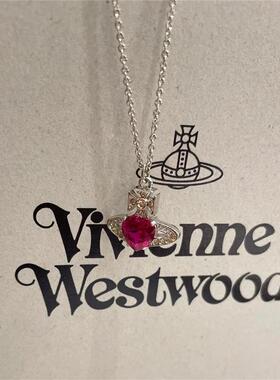 西太后红宝石土星项链红色爱心锆石颈链耳钉满钻星球吊坠耳环耳饰