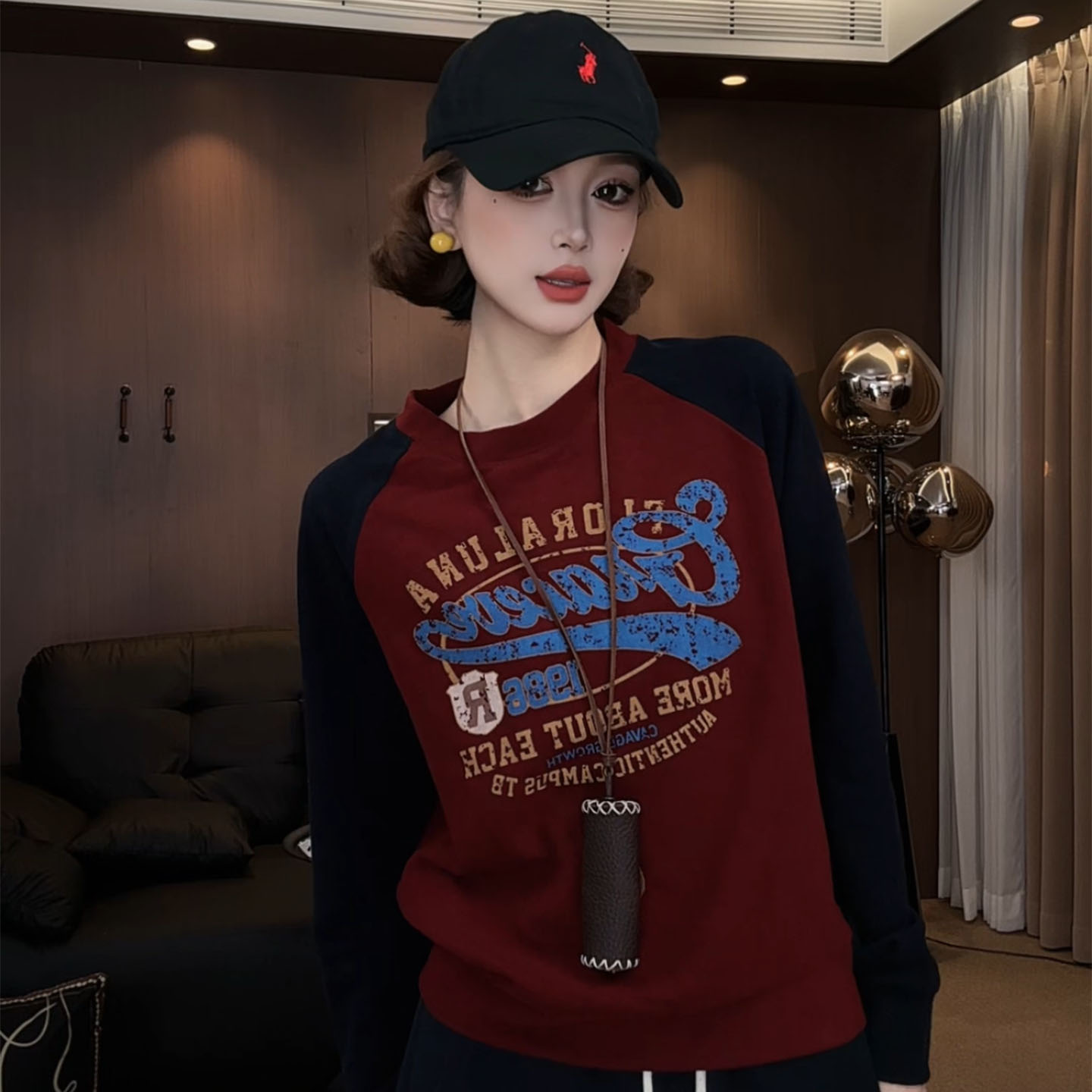 德绒打底衫女红色百搭可外穿