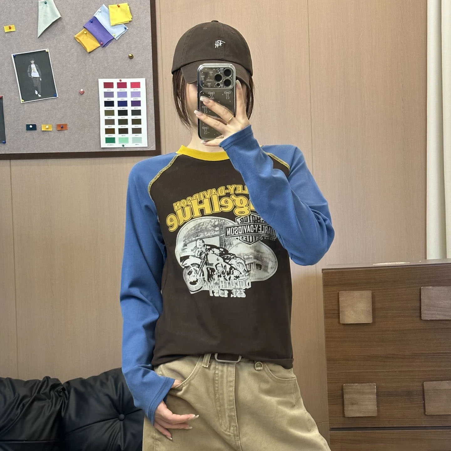 Angelhue早秋机车印花长袖T恤