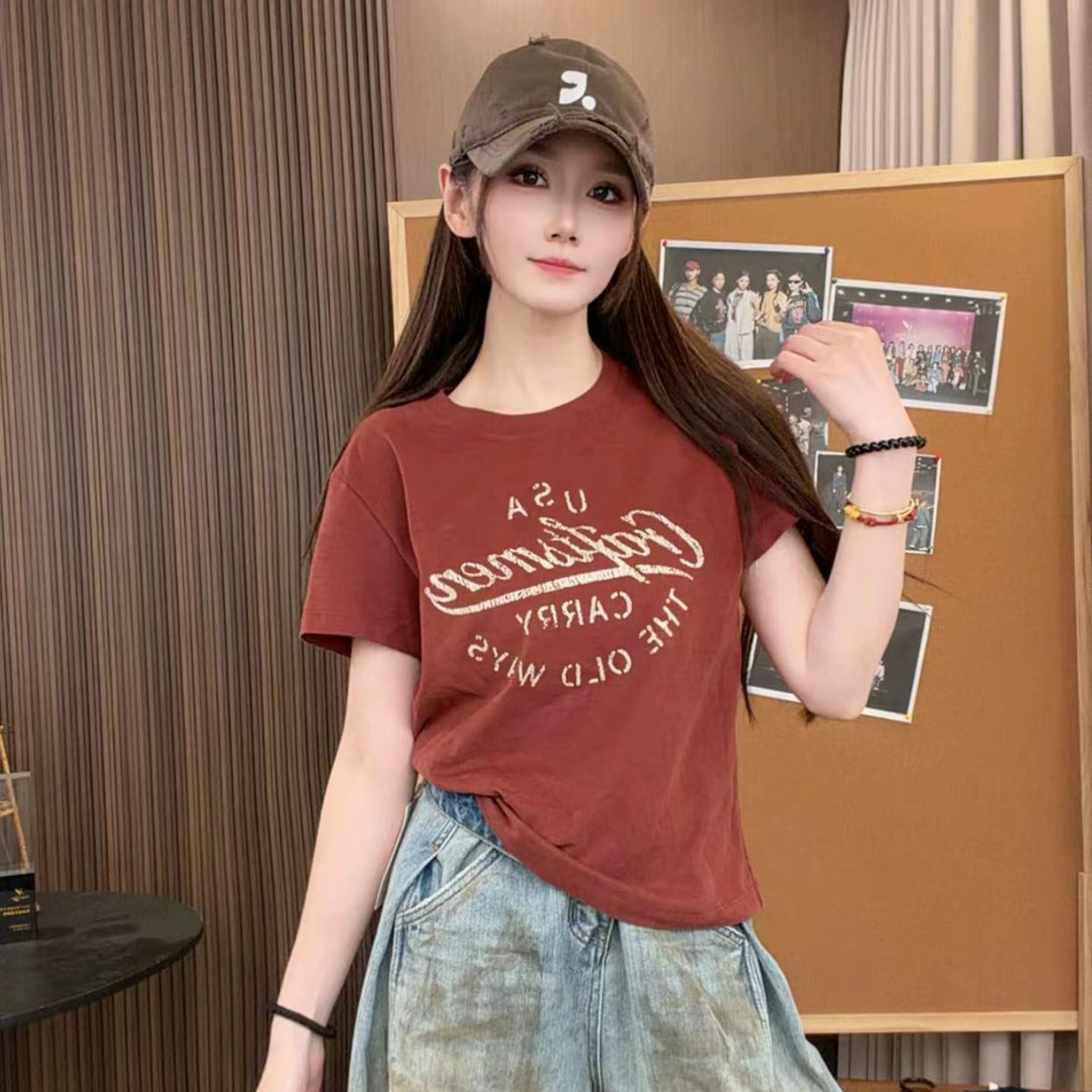 Angelhue柏林红砖复古短袖T恤女