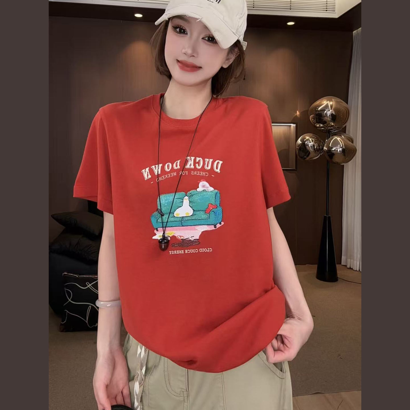 港风全棉印花短袖T恤女夏显瘦