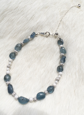 天然海蓝宝魔鬼蓝渐变随形手链女款单圈时尚百搭礼物闺蜜生日礼物