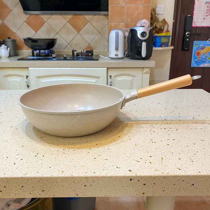 麦饭石不粘锅炒锅家用无烟锅