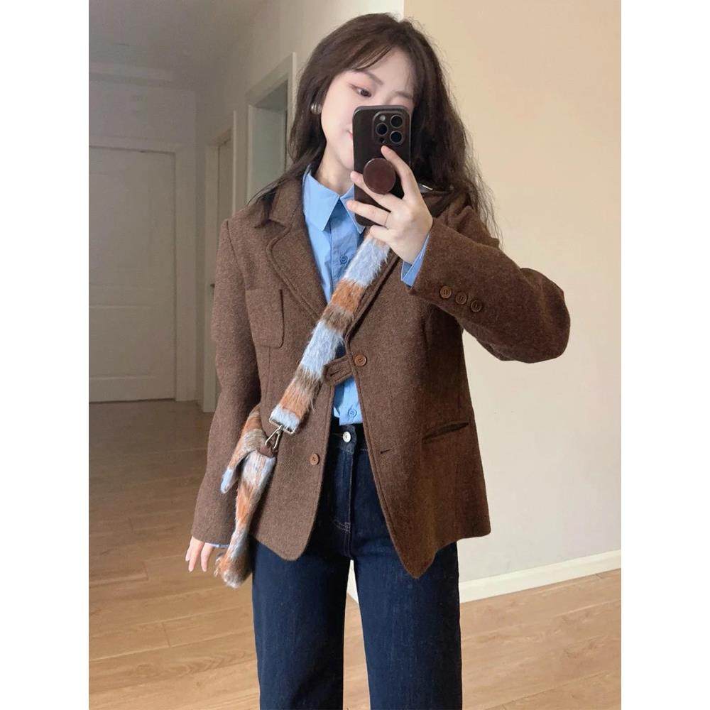 覆古高级感棕色西装呢子大衣女秋冬季韩系小个子休闲百搭毛呢外套,运动/瑜伽/健身/球迷用品,广场舞套装,淘宝优惠券,粉丝福利购,淘宝优惠卷