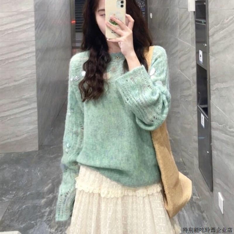 秋季穿搭一整套大码胖mm针织上衣刺绣半身裙子韩系减龄漂亮套装女