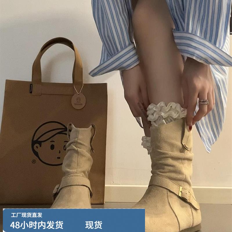 小众内增高靴子女夏2025新款套筒堆堆短靴美拉德巨好看超火马丁靴