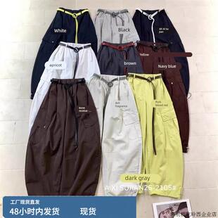阿喜简粟25-2105抽绳阔腿工装裤女秋2025新款百搭显瘦休闲直筒裤