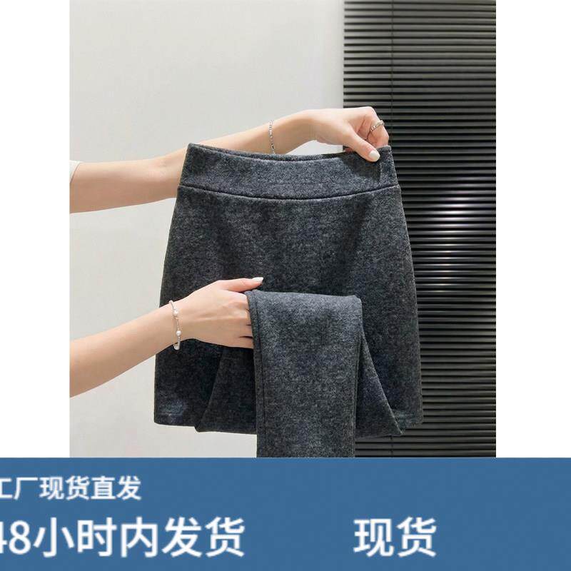 灰色假两件打底裤女秋冬季加绒加厚紧身保暖棉裤纯棉一体包臀裙裤