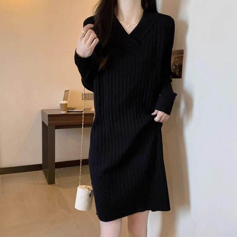 大尺码法式黑色V领洋装女秋季穿搭胖mm显瘦高级感内搭打底针织裙,运动/瑜伽/健身/球迷用品,瑜伽短裙,淘宝优惠券,粉丝福利购,淘宝优惠卷
