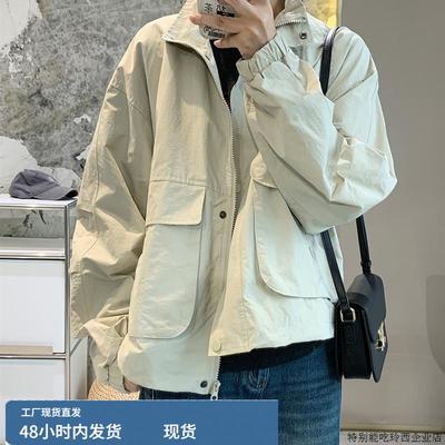 立领风衣短款外套女休闲宽松工装户外防风夹克秋季新小个子冲锋衣