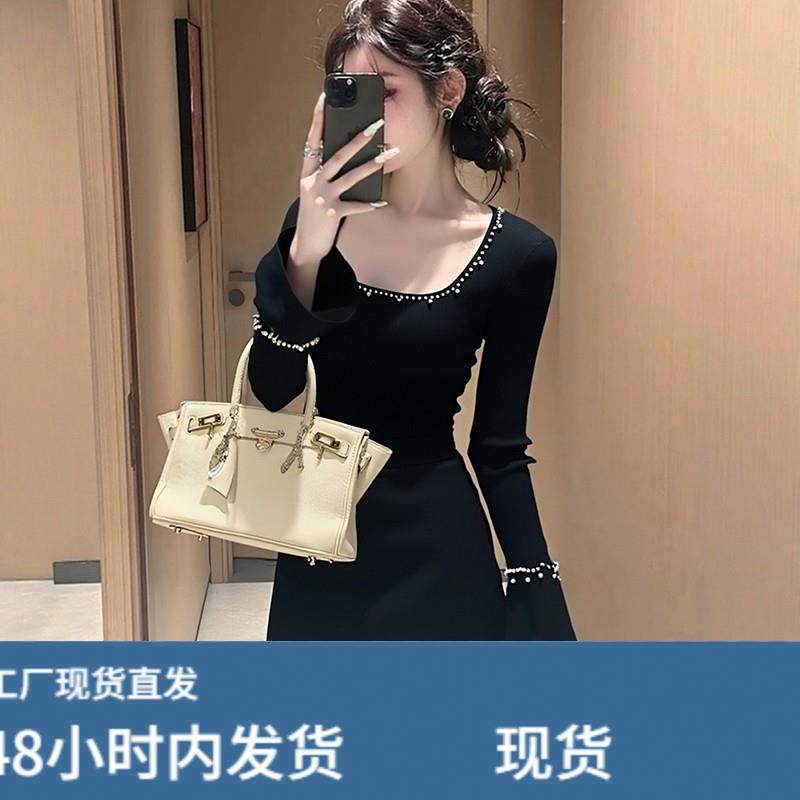 法式赫本风黑色方领针织连衣裙女秋冬修身设计感小众高级感短裙子,模玩/动漫/周边/娃圈三坑/桌游,Cosplay女装/cos女装,淘宝优惠券,粉丝福利购,淘宝优惠卷