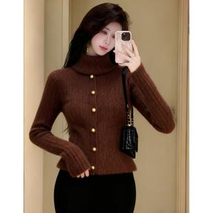 高级感优雅绝美撞色v领长袖针织衫女秋冬新款超好看软糯百搭上衣