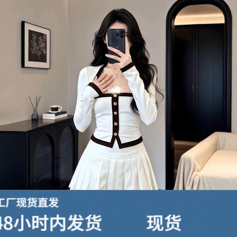 法式千金风撞色方领套装女秋冬修身显瘦长袖上衣百褶裙气质两件套,孕妇装/孕产妇用品/营养,套装,淘宝优惠券,粉丝福利购,淘宝优惠卷