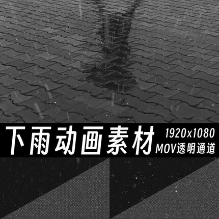 ae/pr视频素材地面下雨雨水暴雨雨滴小雨水洼涟漪mov透明通道动画