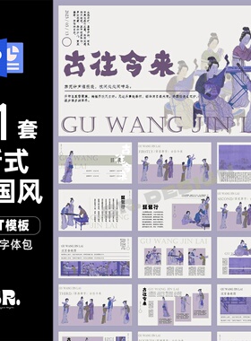 L602新式国风古典工笔传统文化国潮古朴质感赏析语文课件PPT模板