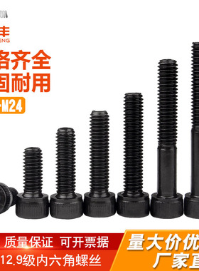 12.9级杯头内六角螺丝圆柱头螺丝钉高强度螺栓黑色加长螺钉M6-M14