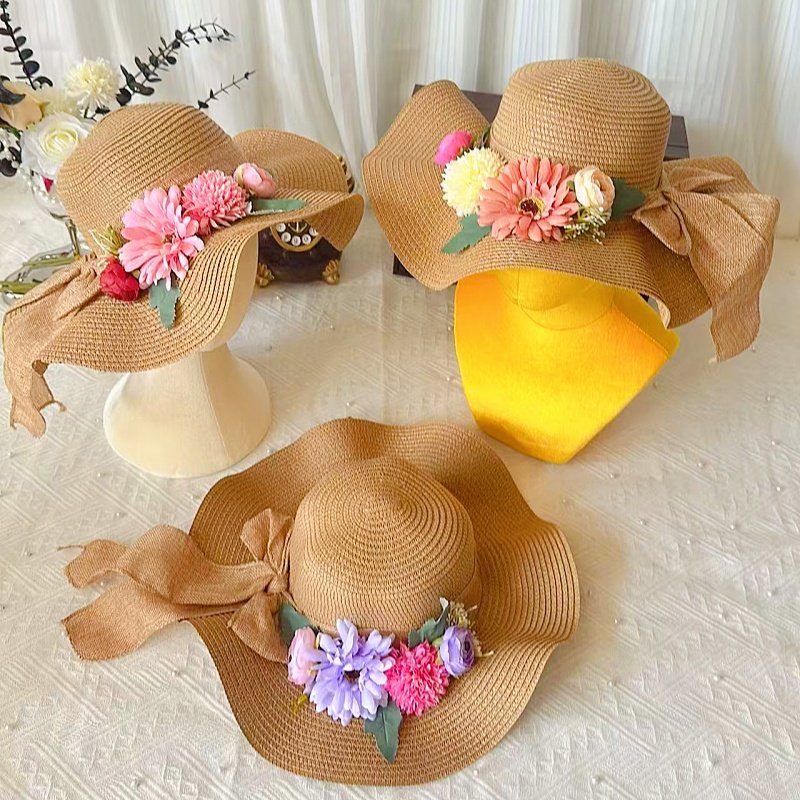 花朵帽子diy手工材料包成人法式礼帽干花这样草帽太阳帽暖场活动