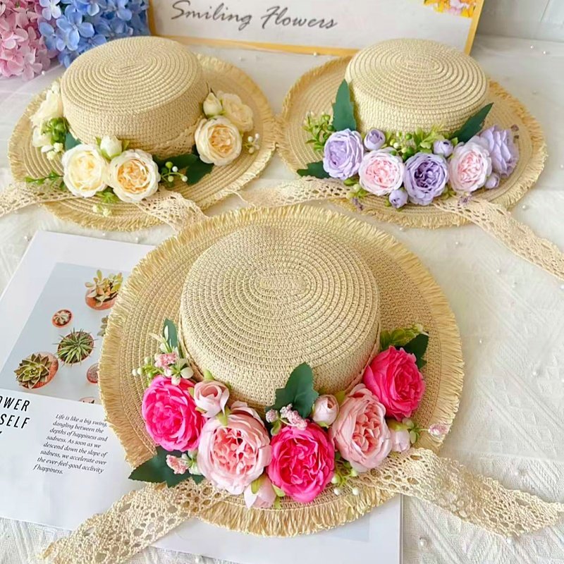 花艺草帽diy手工材料包法式礼帽干花遮阳帽太阳帽母亲节暖场活动