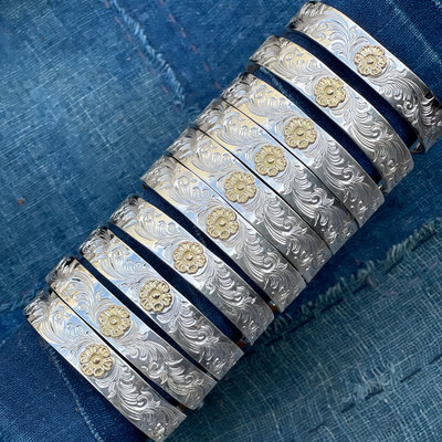 日本蔷薇花唐草银手镯