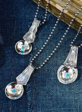 Blind Man Togs精致优雅 日本手工迷你925银汤匙勺子造型松石项链