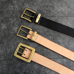 Tenjin Works天神works超厚枥木牛皮复古双排&单针茶芯&原色皮带