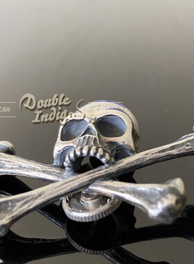 Jango 匠人手工925纯银 经典复古做旧骷髅胸针 别针