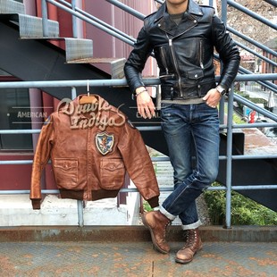 Eastman Leather复古水洗做旧飞虎皮革贴布A2马皮皮衣夹克
