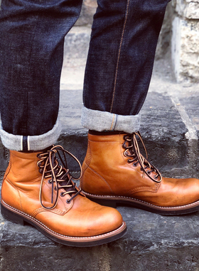 Brother Bridge 店铺限定 日落黄特殊马皮复古中帮工装靴