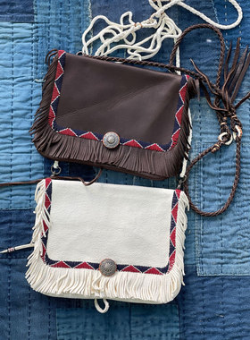 Kazoo 日本手编银扣琉璃珠特制流苏鹿皮GORO'S类似款复古单肩包