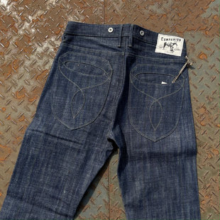 Companion 016KN 14oz彩虹蓝影双袋花手提袋后袋赤耳原色牛仔裤