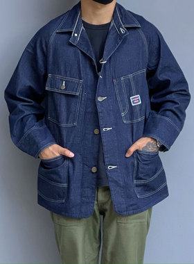 Workers Japan 10oz缓慢梭织全衣三本针复古多袋猫扣牛仔工装夹克
