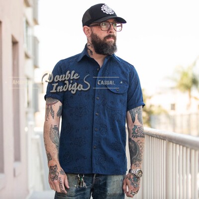 日本花卉短袖工装衬衫