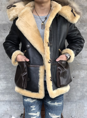 Y'2 Leather B-7羊毛+马皮拼接超强西班牙美丽诺皮毛一体防寒夹克