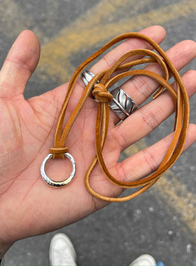 18K金熔925银熔金环鹿皮绳项链