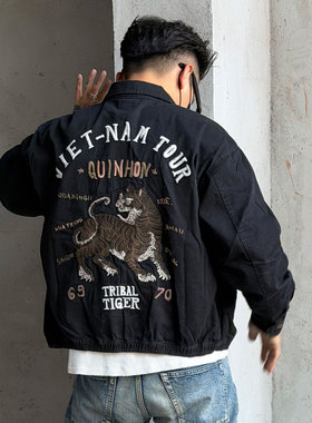 KRIFF MAYER 情侣款 福字丑虎双面刺绣水洗做旧通勤复古夹克