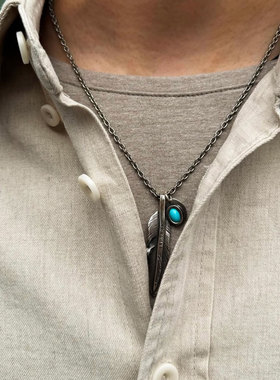 North Works 傅菁同款 N410日本手造松石羽毛银链吊坠项链