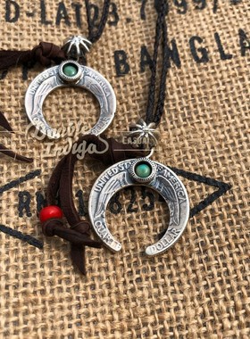 改造松石月牙油蜡绳项链吊坠