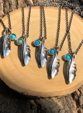 日本手造松石吊坠小羽毛