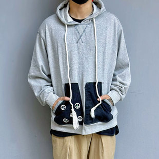 Dr Collectors 新品特价 回收丹宁拼接反战LOGO刺绣石洗做旧卫衣