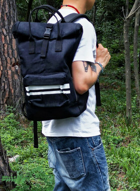 MOMOTARO桃太郎 卷轴式多袋出阵印花原色牛仔双肩通勤户外背包