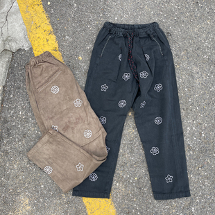 特殊不均匀手工植物染日本刺子花卉刺绣休闲裤 Collectors