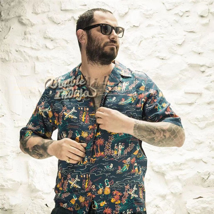 海滩风情复古椰壳扣夏威夷衬衫