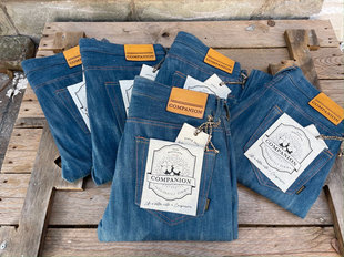 COMPANION 细节丰富 indigo天然蓝染竹节纹粗纺14oz赤耳牛仔裤