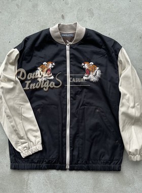 Lost Control 街头复古 双丑虎刺绣象牙白拼黑色横须贺棒球夹克