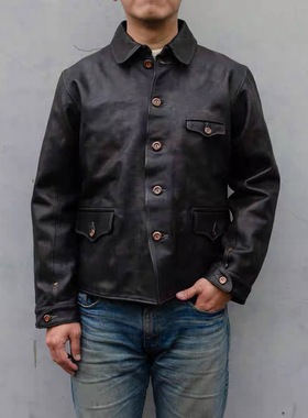 Sturdy Luggage Supply 黑色手擦色羊毛毛毯内衬茶芯马皮机车皮衣