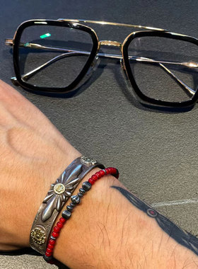 石榴红琉璃珠多形态银珠复古手链