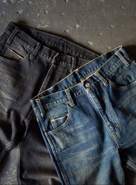 Lost Control 13oz津巴布韦棉黄泥复古水洗做旧蓝色&黑色牛仔裤