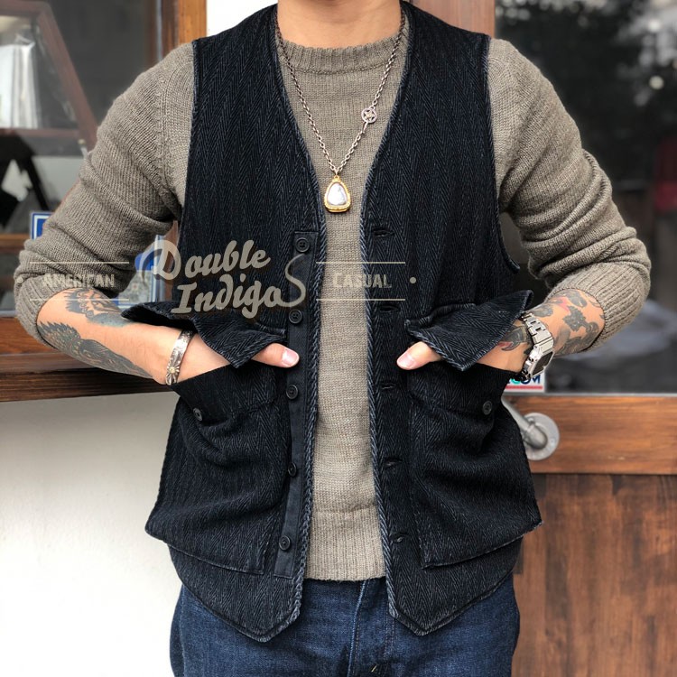 刺子面料做旧多袋复古工装马甲