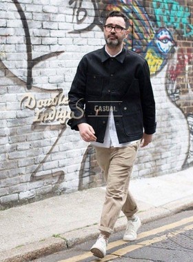 Tellason 13.5oz日本面料黑色红耳单宁牛仔多袋复古工装夹克